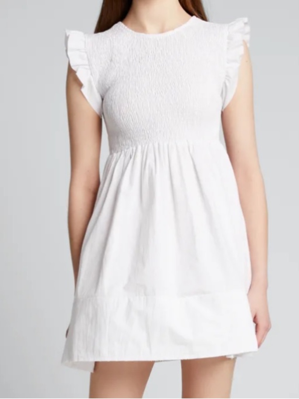 Ciao Lucia White Ruffle-Sleeve Camilla Smocked Mini Dress